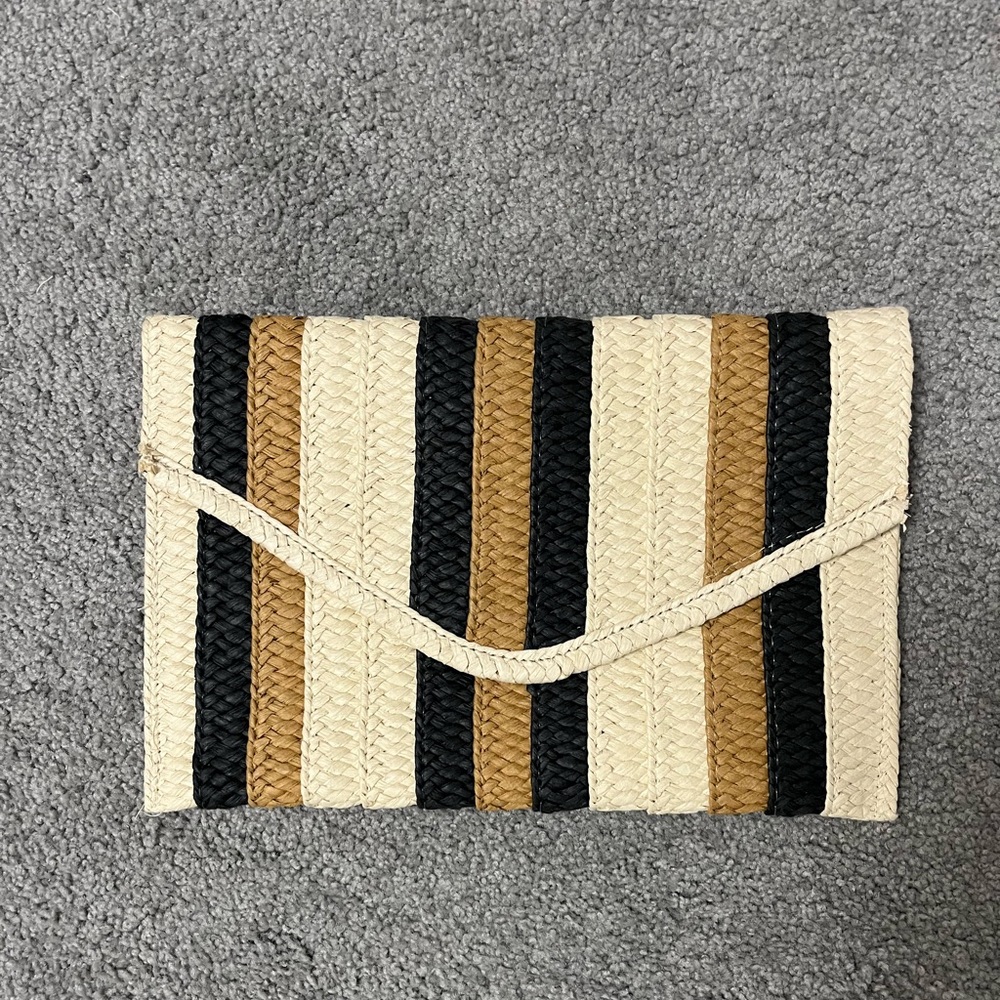 Shiraleah Straw Woven Envelope Clutch Bag - black, beige, tan